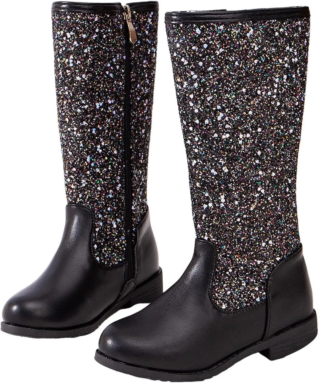 Girls Cowgirl Boots Mid Calf Square Toe Western Boot for Kids Sparkly Glitter Cowboy Boots Toddler Girls Riding Shoes