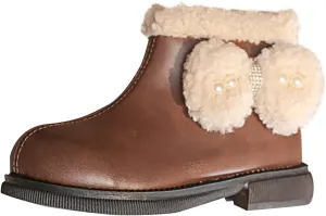 Girls Kids Leather Fuzzy Booties Cute Sole Non Slip Shoes Boots Winter Warm Comfy ??ow Heel Boots Childrens Ski Snow Boots