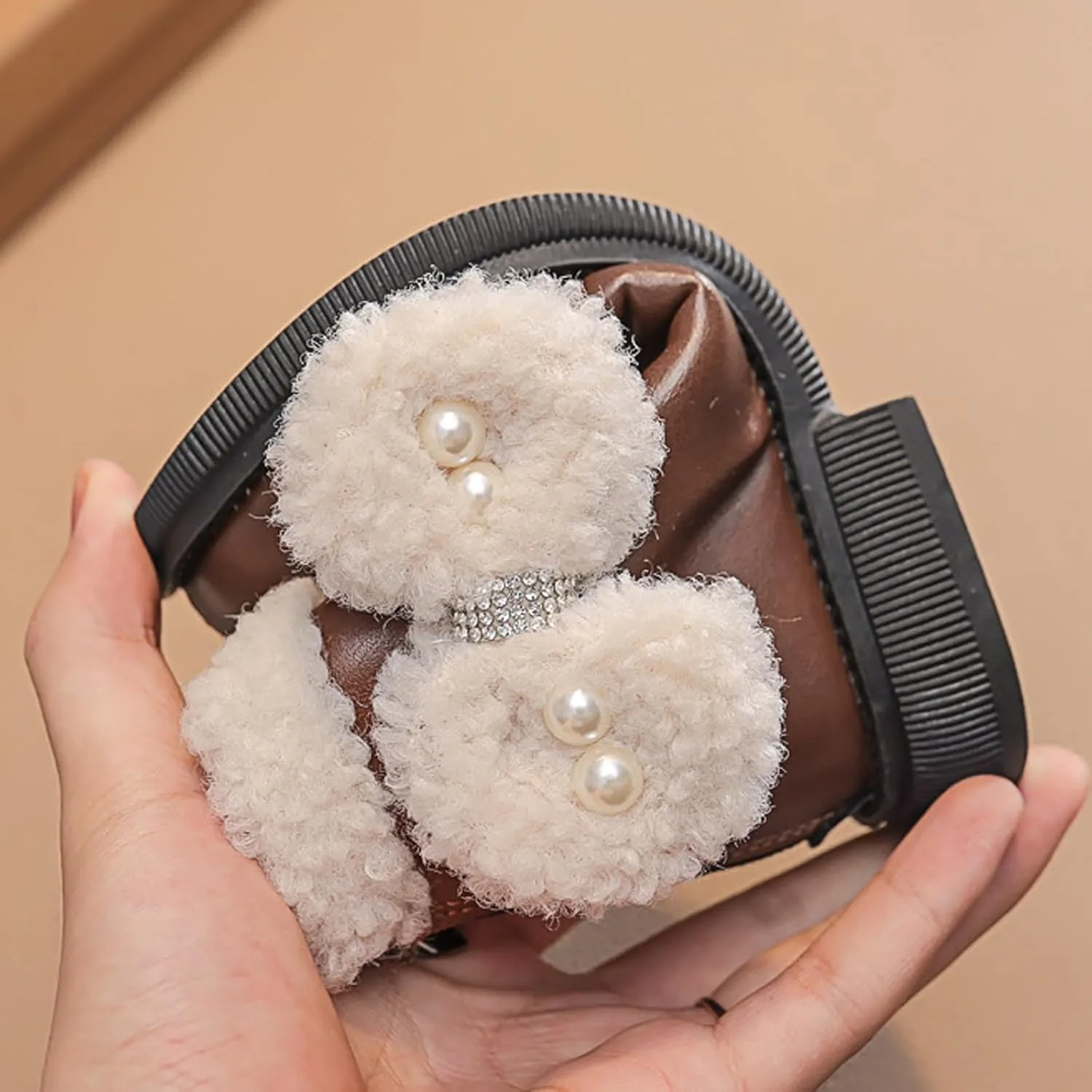 Girls Kids Leather Fuzzy Booties Cute Sole Non Slip Shoes Boots Winter Warm Comfy ??ow Heel Boots Childrens Ski Snow Boots