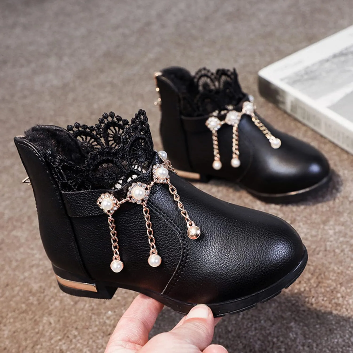 Girls Shoes Fashion Flower Short Boots Non Slip Breathable Boots for Firl Girls Shoes Size 6
