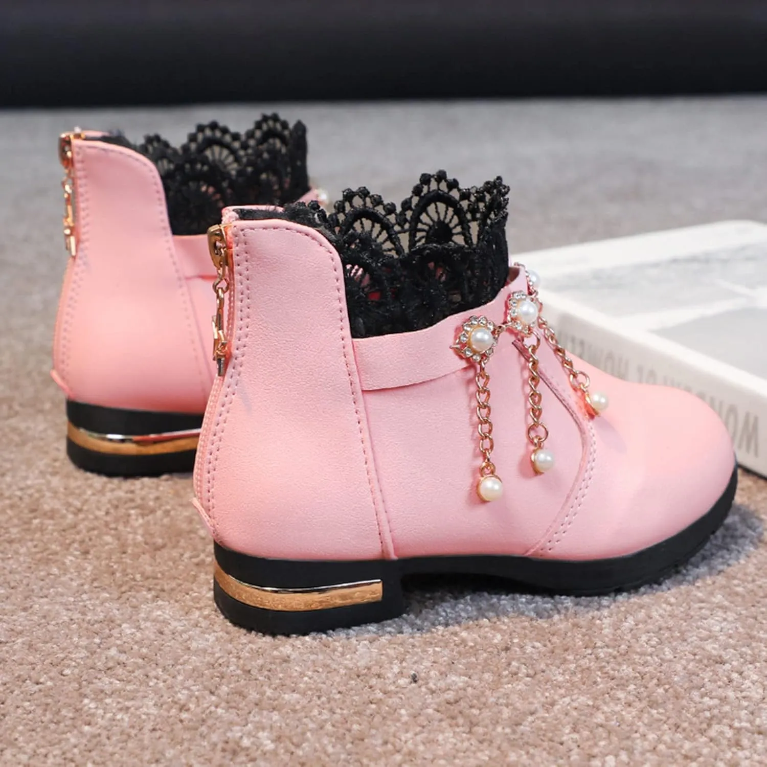 Girls Shoes Fashion Flower Short Boots Non Slip Breathable Boots for Firl Girls Shoes Size 6