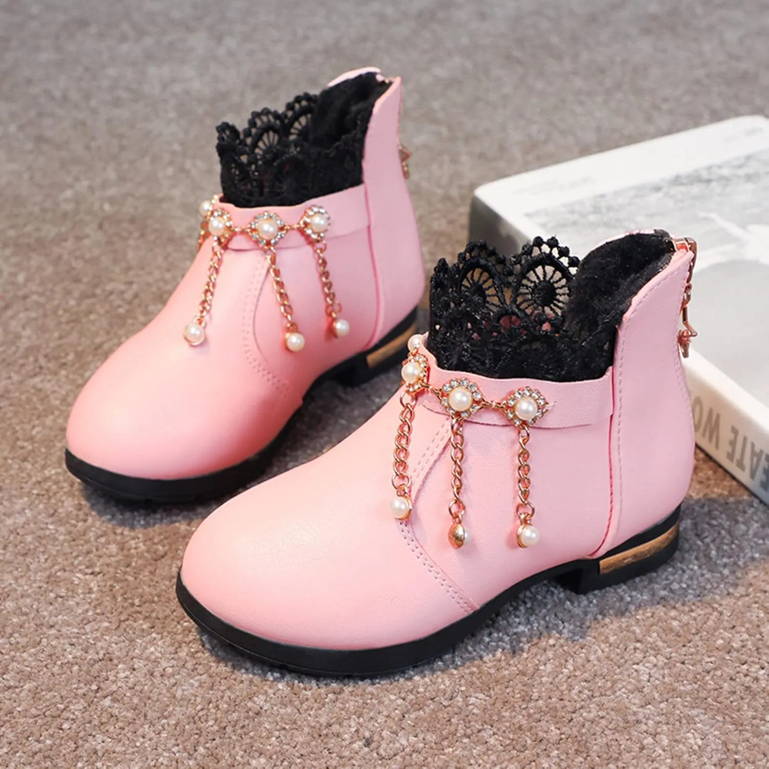 Girls Shoes Fashion Flower Short Boots Non Slip Breathable Boots for Firl Girls Shoes Size 6