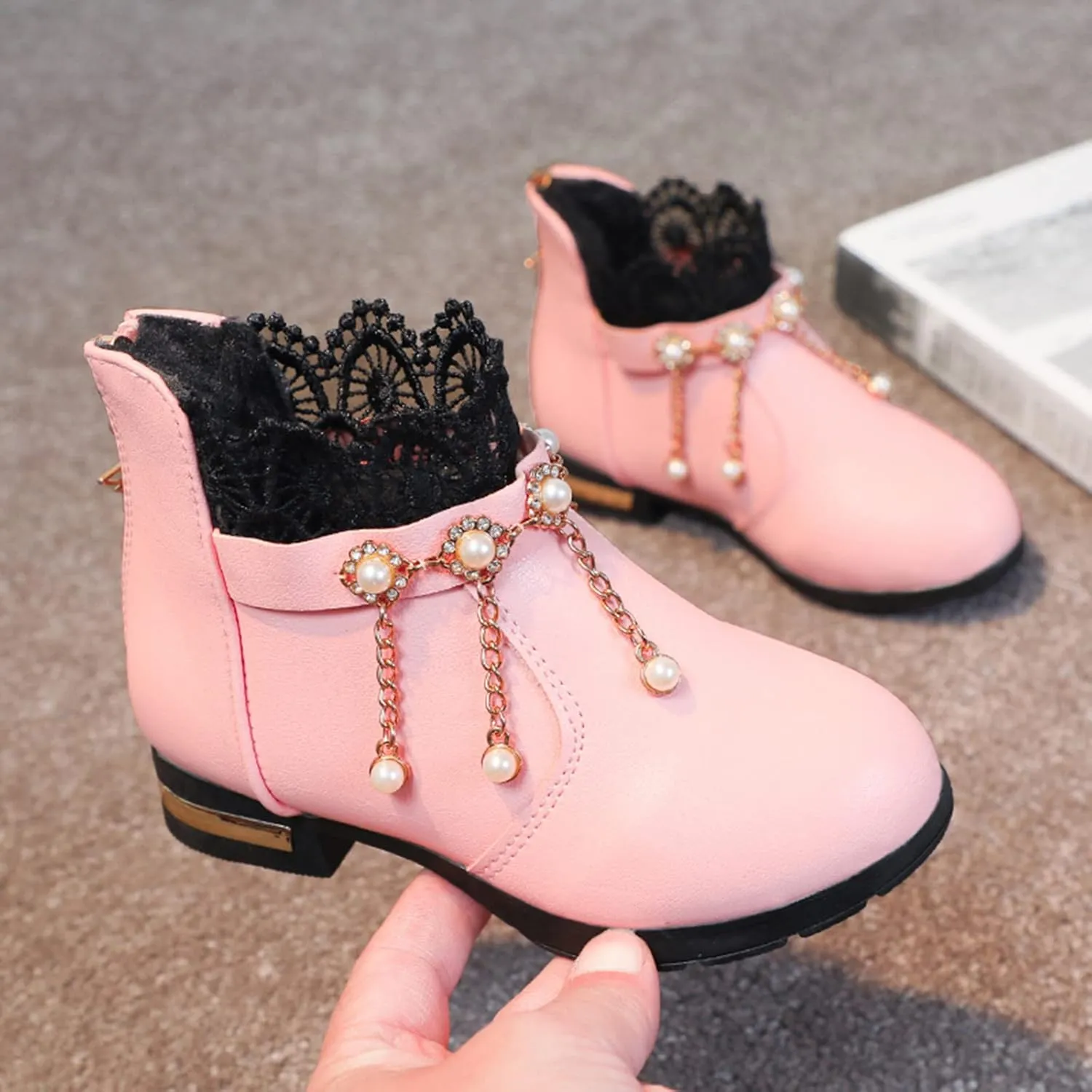 Girls Shoes Fashion Flower Short Boots Non Slip Breathable Boots for Firl Girls Shoes Size 6