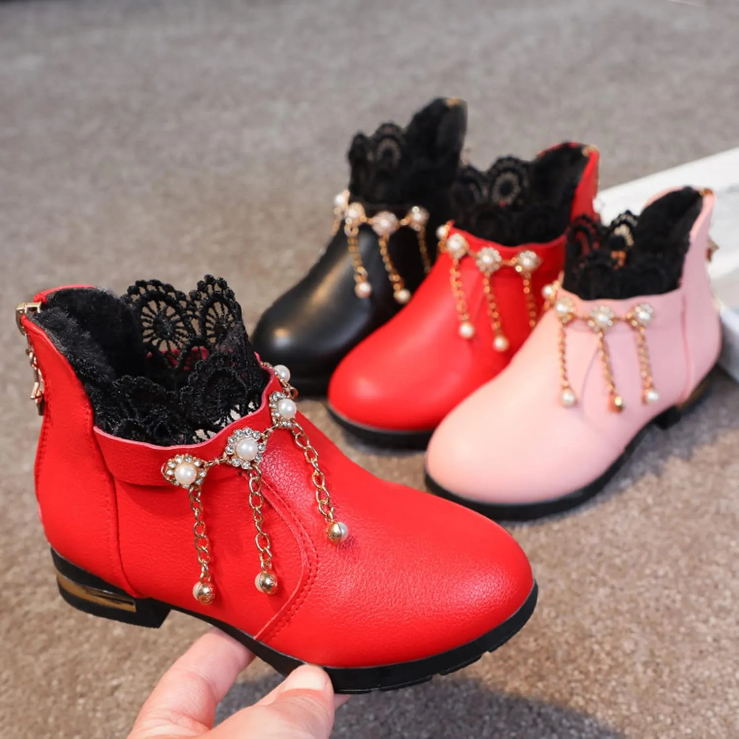 Girls Shoes Fashion Flower Short Boots Non Slip Breathable Boots for Firl Girls Shoes Size 6