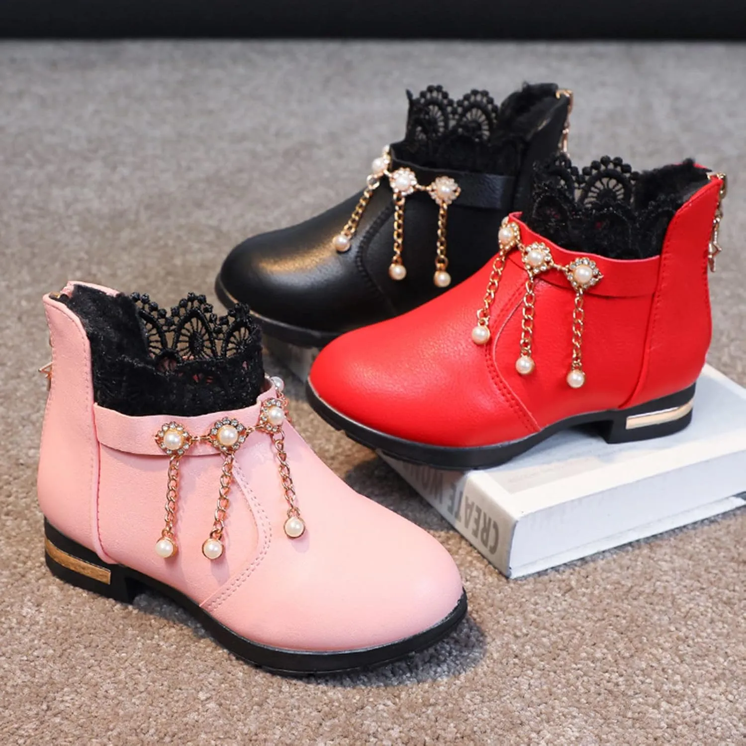 Girls Shoes Fashion Flower Short Boots Non Slip Breathable Boots for Firl Girls Shoes Size 6