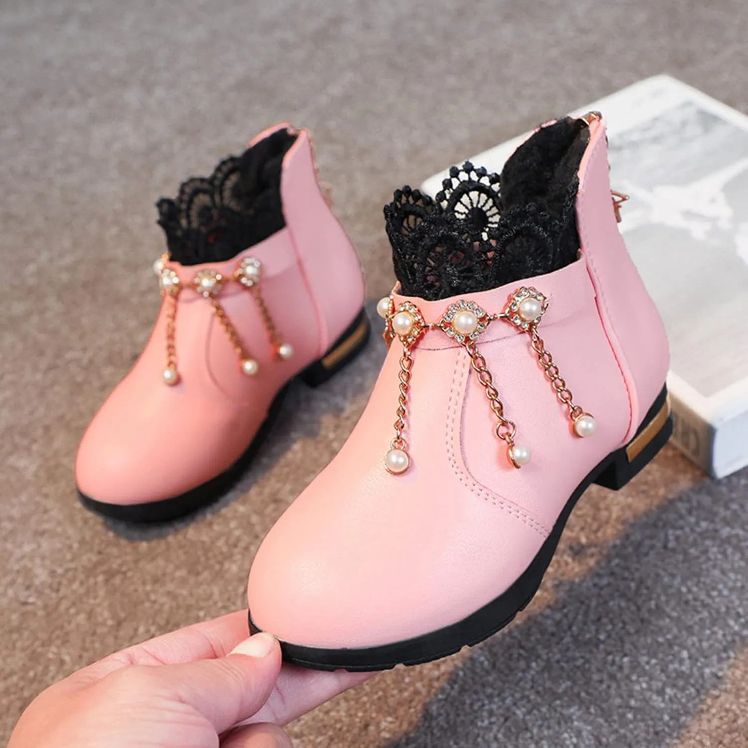 Girls Shoes Fashion Flower Short Boots Non Slip Breathable Boots for Firl Girls Shoes Size 6