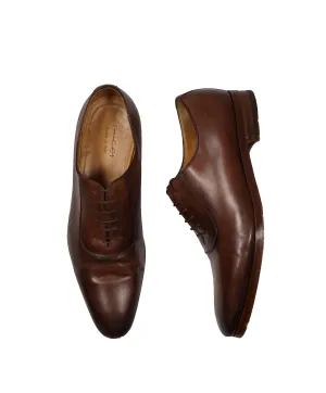 GUCCI - Brown Slim Classic Oxfords GG Heel Logo - 9