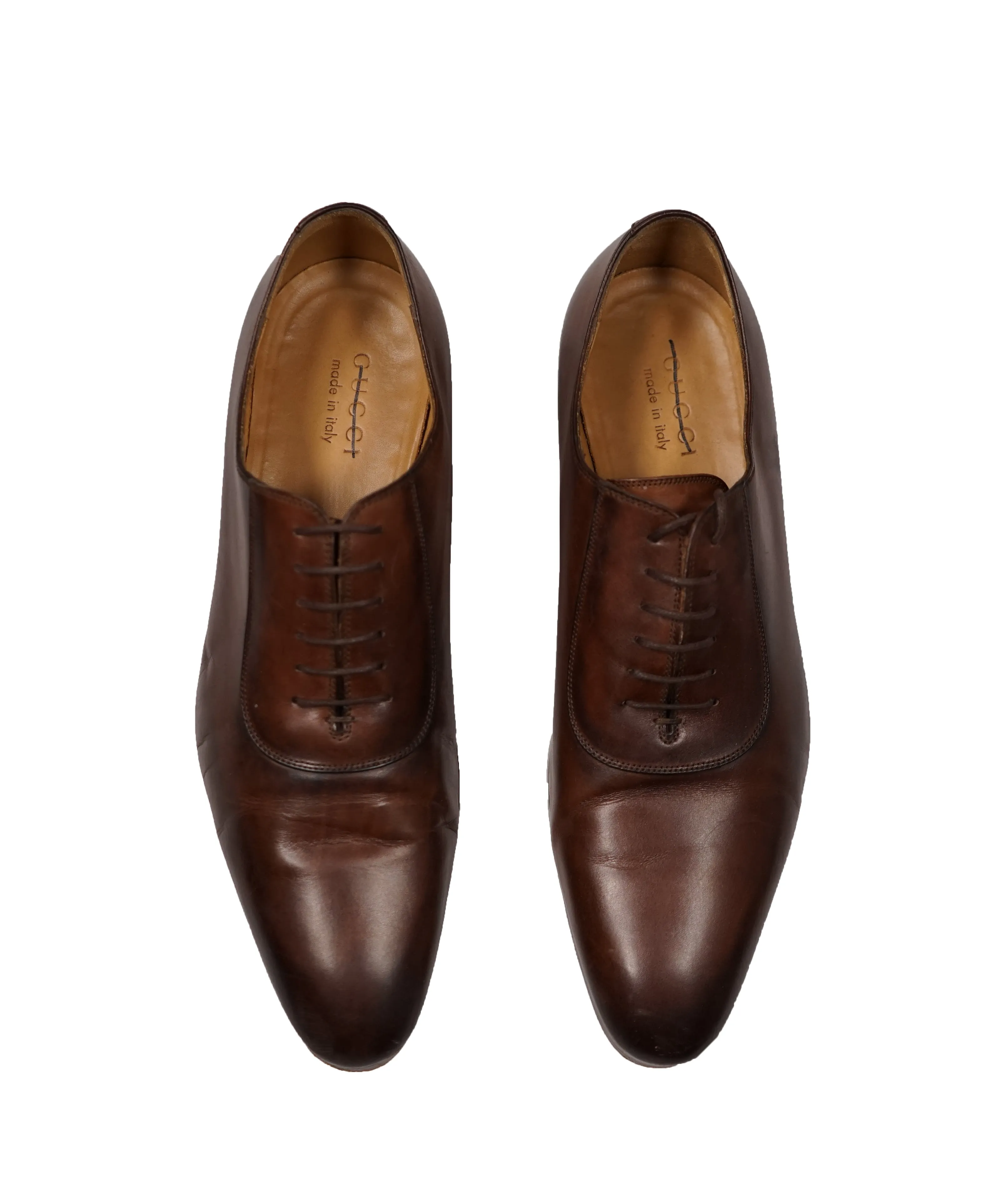 GUCCI - Brown Slim Classic Oxfords GG Heel Logo - 9