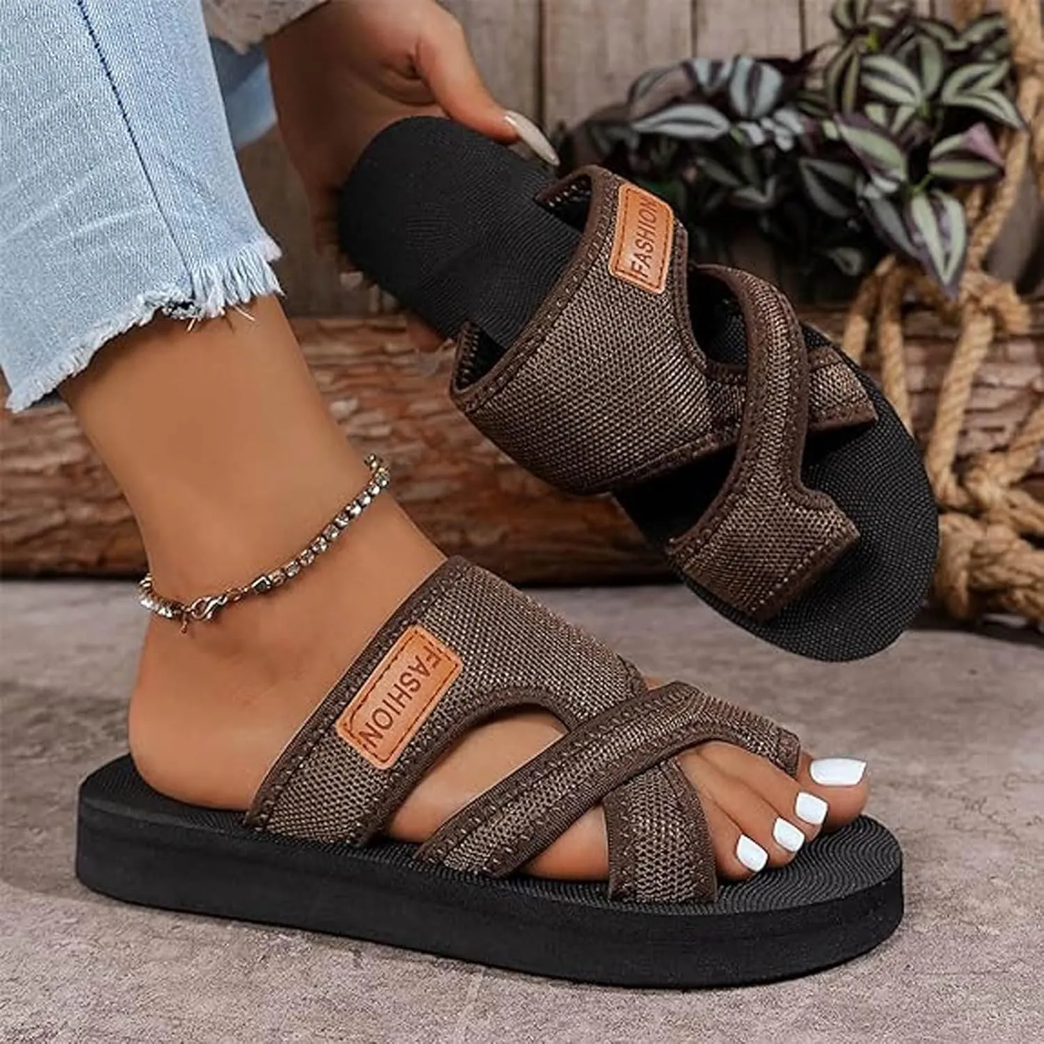 Hollow Mesh Slide Sandals for Women 2025 Orthopedic Sandals Arch Support Fashion Beach Shoes Casual Split Toe Slipper