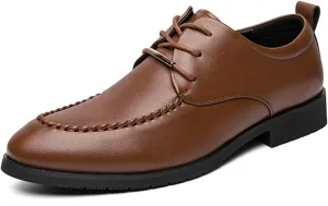 HOOENG Dress Oxford for Men Lace Up Apron Round Toe Derby Shoes Vegan Leather Non Slip Low Top Rubber Sole Block Heel Slip Resistant Wedding (Color : Light Brown, Size : 8)