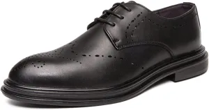 HOOENG Formal Shoes for Men Lace Up Round Burnished Toe Derby Shoes Vegan Leather Block Heel Slip Resistant Anti-Slip Low Top Non Slip Party (Color : Black, Size : 11)
