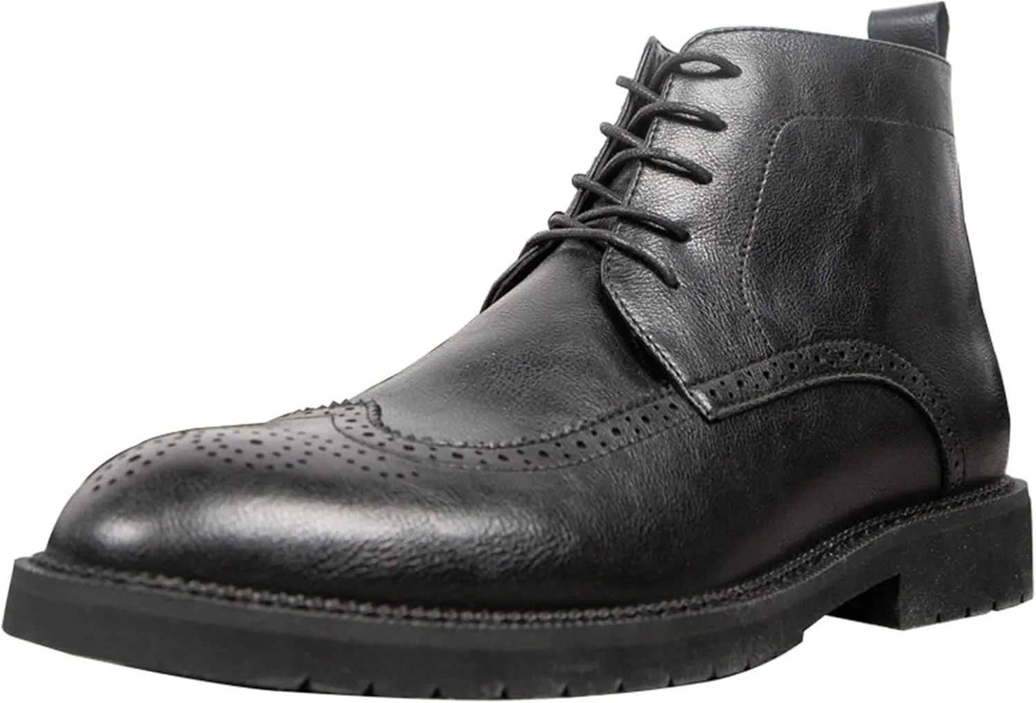 HOOENG Lace Up Round Toe Boots for Men Derby Carved Brogue Win Tip with Zipper Vegan Leather Anti-Slip Wearable Classic Formal