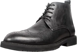 HOOENG Lace Up Round Toe Boots for Men Derby Carved Brogue Win Tip with Zipper Vegan Leather Anti-Slip Wearable Classic Formal