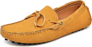 HOOENG Loafer Shoes for Men Deck Shoes 1-Eye Genuine Leather Stitching Details Suede Vamp Flat Heel Flexible Lightweight Resistant Casual Slip on (Color : Khaki, Size : 6.5)