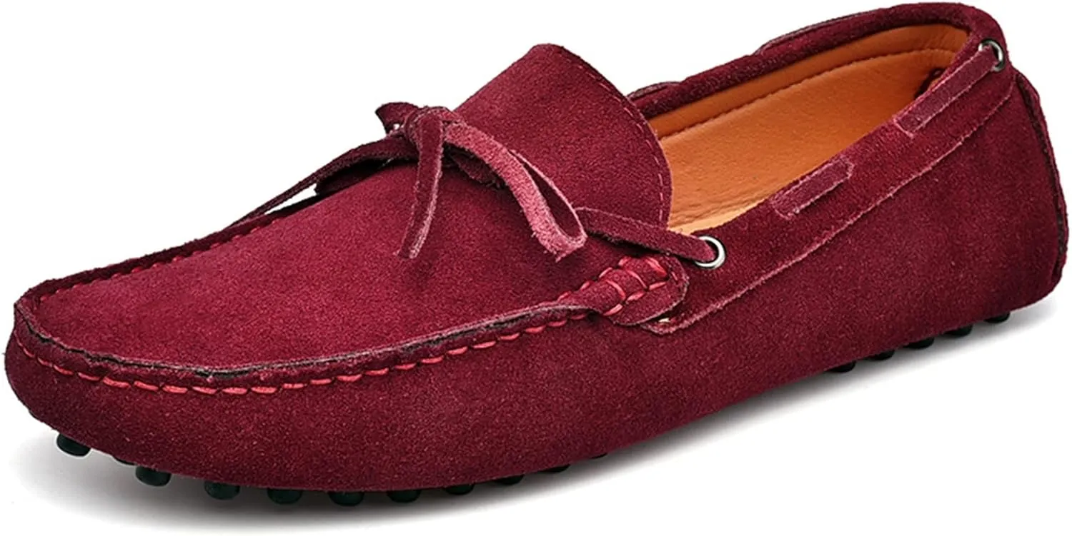 HOOENG Loafer Shoes for Men Deck Shoes 1-Eye Genuine Leather Stitching Details Suede Vamp Flat Heel Flexible Lightweight Resistant Casual Slip on (Color : Wine Red, Size : 8.5)