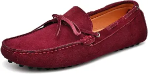 HOOENG Loafer Shoes for Men Deck Shoes 1-Eye Genuine Leather Stitching Details Suede Vamp Flat Heel Flexible Lightweight Resistant Casual Slip on (Color : Wine Red, Size : 8.5)
