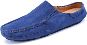 HOOENG Loafer Shoes for Men Genuine Leather Suede Vamp Stitching Details Round Toe Mule Loafer Flat Heel Lightweight Flexible Resistant Anti-Slip Walking (Color : Blue, Size : 6.5)