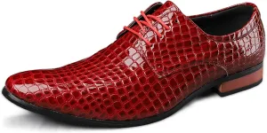 HOOENG Oxford Dress Shoes for Men Lace Up Crocodile Embossed Derby Shoes Pointed Toe Vegan Leather Rubber Sole Non Slip Resistant Low Top Anti-Slip Business (Color : Red, Size : 9)