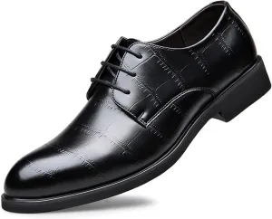 HOOENG Oxford Shoes for Men Lace Up Floral Derby Shoes Round Toe Vegan Leather Block Heel Non Slip Resistant Anti-Slip Prom (Color : Taller Black, Size : 7.5)