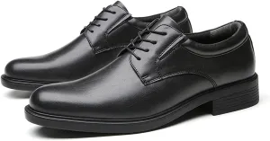 HOOENG Oxford Shoes for Men Lace Up Round Burnished Toe Derby Shoes Vegan Leather Anti-Slip Block Heel Low Top Classic (Color : Black, Size : 10)