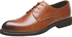 HOOENG Shoes Dress Oxford for Men Lace Up Snip Toe Burnished Toe Derby Shoes Vegan Leather Slip Resistant Anti-Slip Block Heel Prom (Color : Yellow, Size : 8.5)