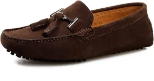 HOOENG Smoking Loafer Driving Moccasins for Men Suede Vamp Stitching Details Genuine Leather Round Toe Comfortable Flat Heel Soft Flexible Resistant Driving (Color : Brown, Size : 10.5)