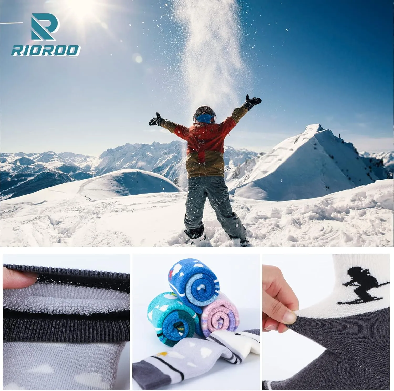 Kids Ski Socks Merino Wool, 2/3 Pairs Winter Warm Thermal Socks, Skiing Snowboarding Socks for Toddler Boys and Girls