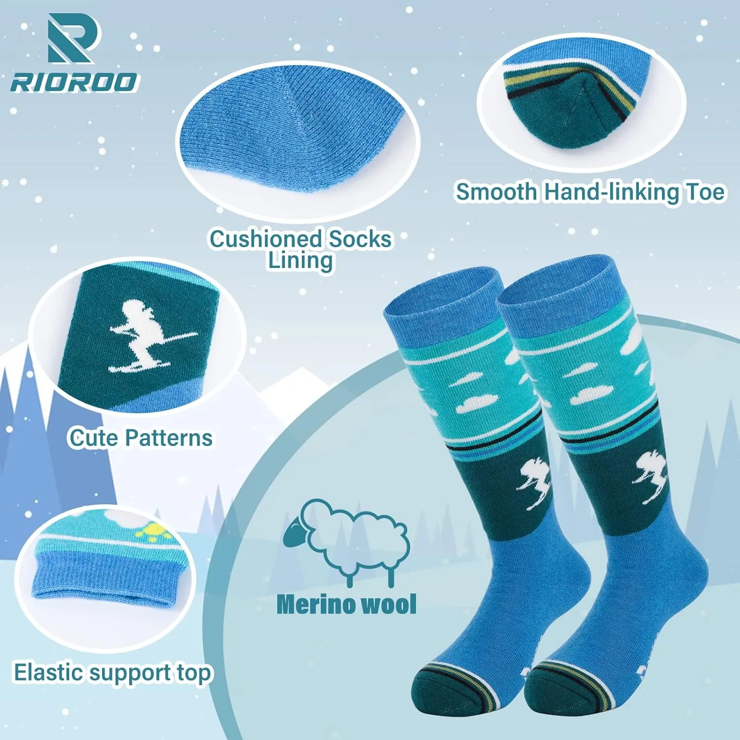 Kids Ski Socks Merino Wool, 2/3 Pairs Winter Warm Thermal Socks, Skiing Snowboarding Socks for Toddler Boys and Girls