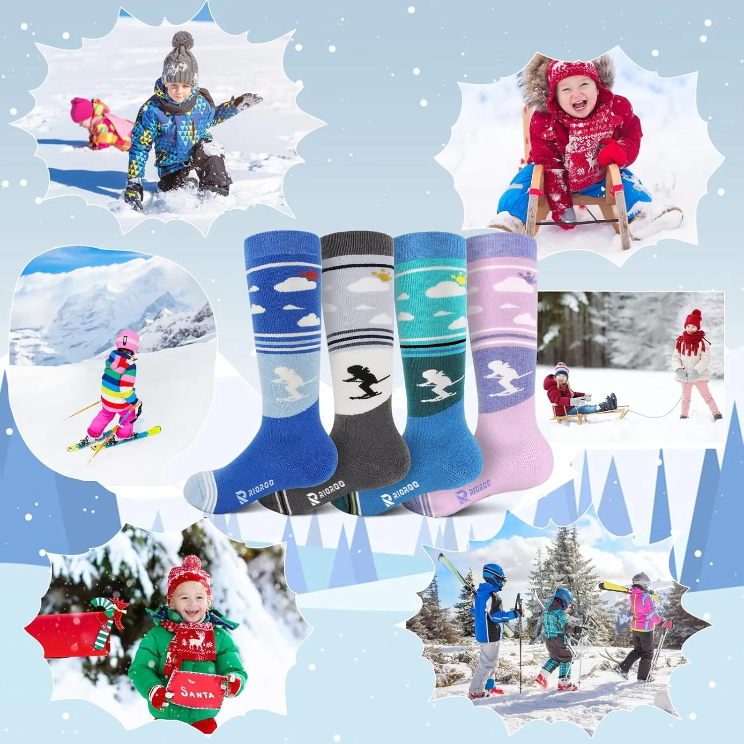 Kids Ski Socks Merino Wool, 2/3 Pairs Winter Warm Thermal Socks, Skiing Snowboarding Socks for Toddler Boys and Girls