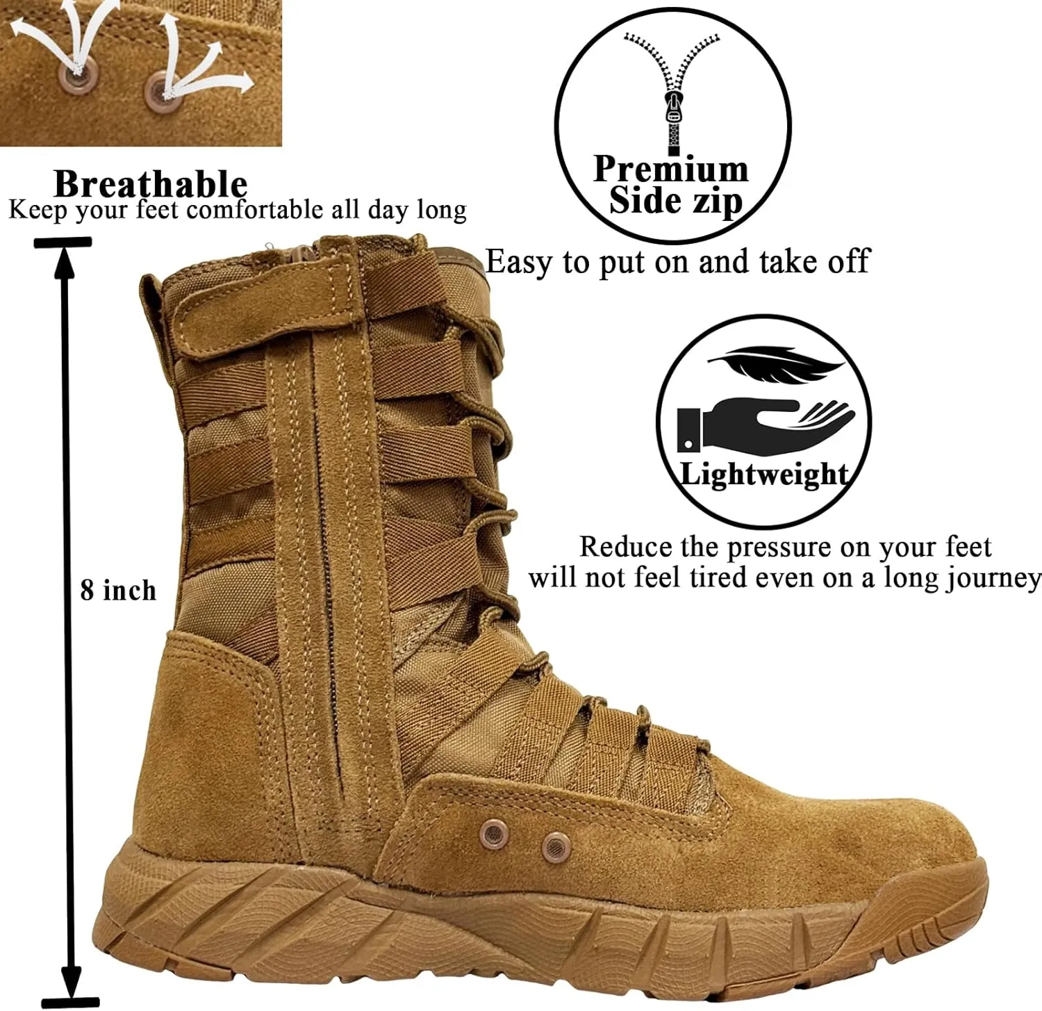 Lightweight Military Tactical Combat Boots Men Outdoor Hiking Desert Army Boots Breathable Male Jungle Shoes Man Side Zipper