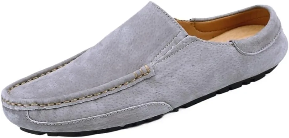Loafers for Men Genuine Leather Suede Vamp Stitching Details Round Toe Flexible Lightweight Prom Slip On