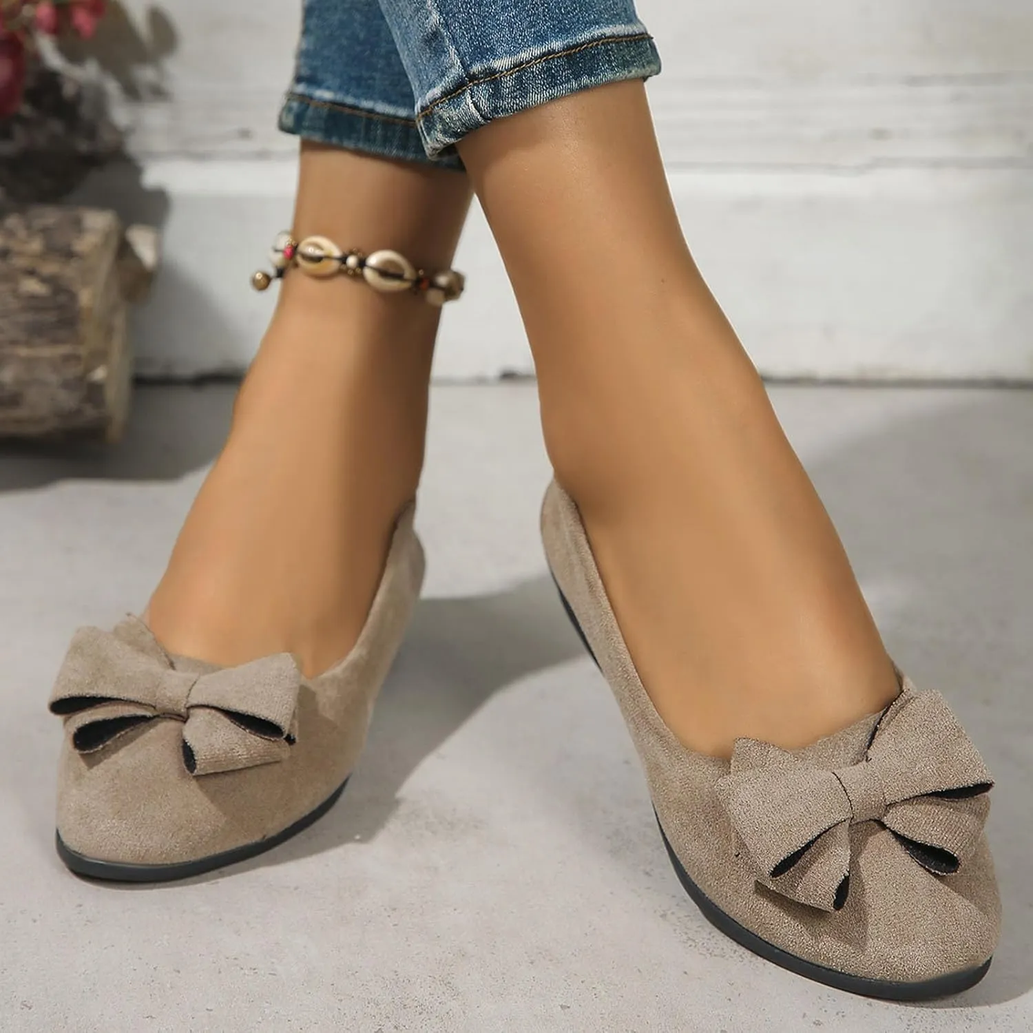 Low Wedges Sandals for Women Round Toe Bow Dress Comfortable Shoes Flats Slip On Wedding Party Outdoor Work Footwear