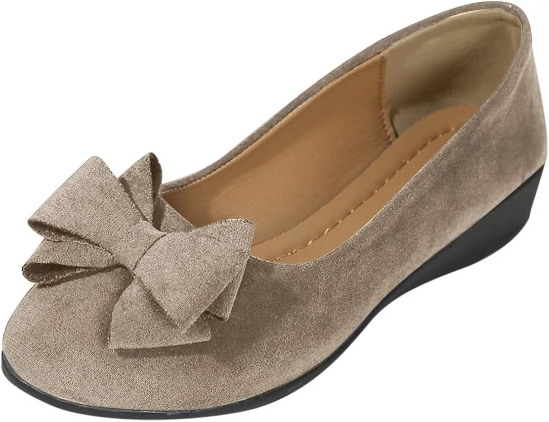 Low Wedges Sandals for Women Round Toe Bow Dress Comfortable Shoes Flats Slip On Wedding Party Outdoor Work Footwear