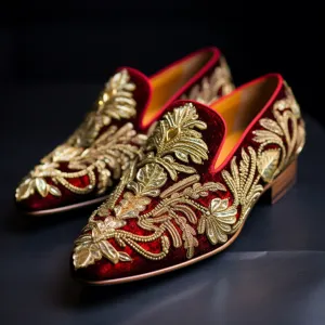 Luxury Edition - Artisian Made Maroon Velvet Hand Work Zardozi Peshawari Loafers | Wedding Shoes for Groom | Shoes for Haldi Mehendi Sangeet