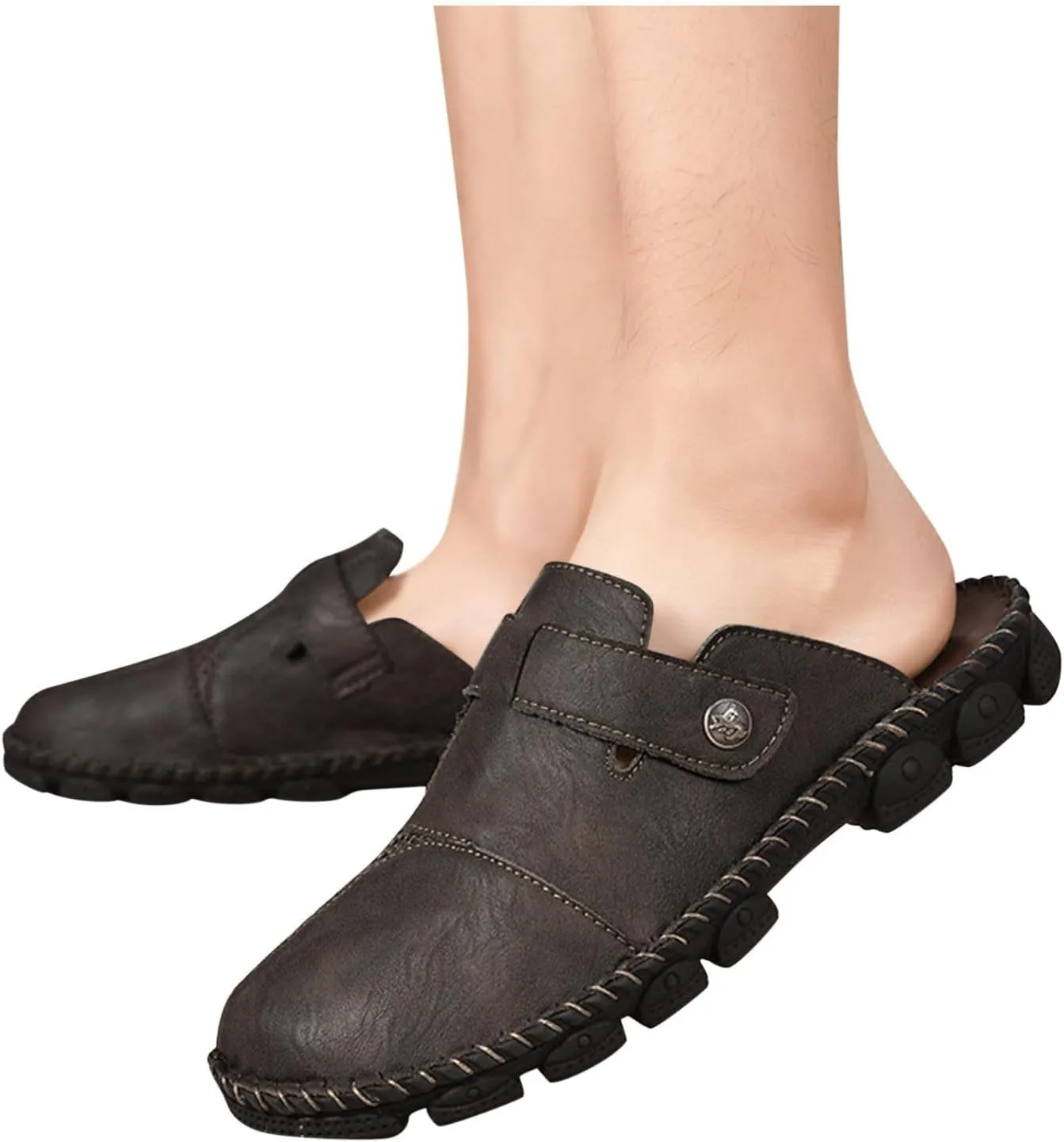 Men Mules Slip on Flats Shoes Casual Closed Toe Suede Backless Loafers Comfy Lightweight Dressy Footwear