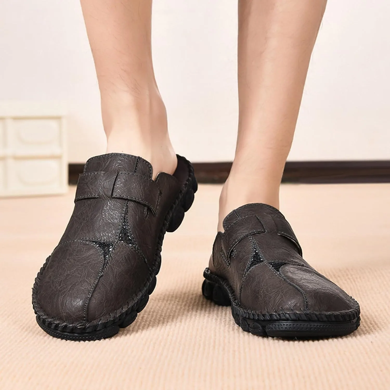 Men Mules Slip on Flats Shoes Casual Closed Toe Suede Backless Loafers Comfy Lightweight Dressy Footwear