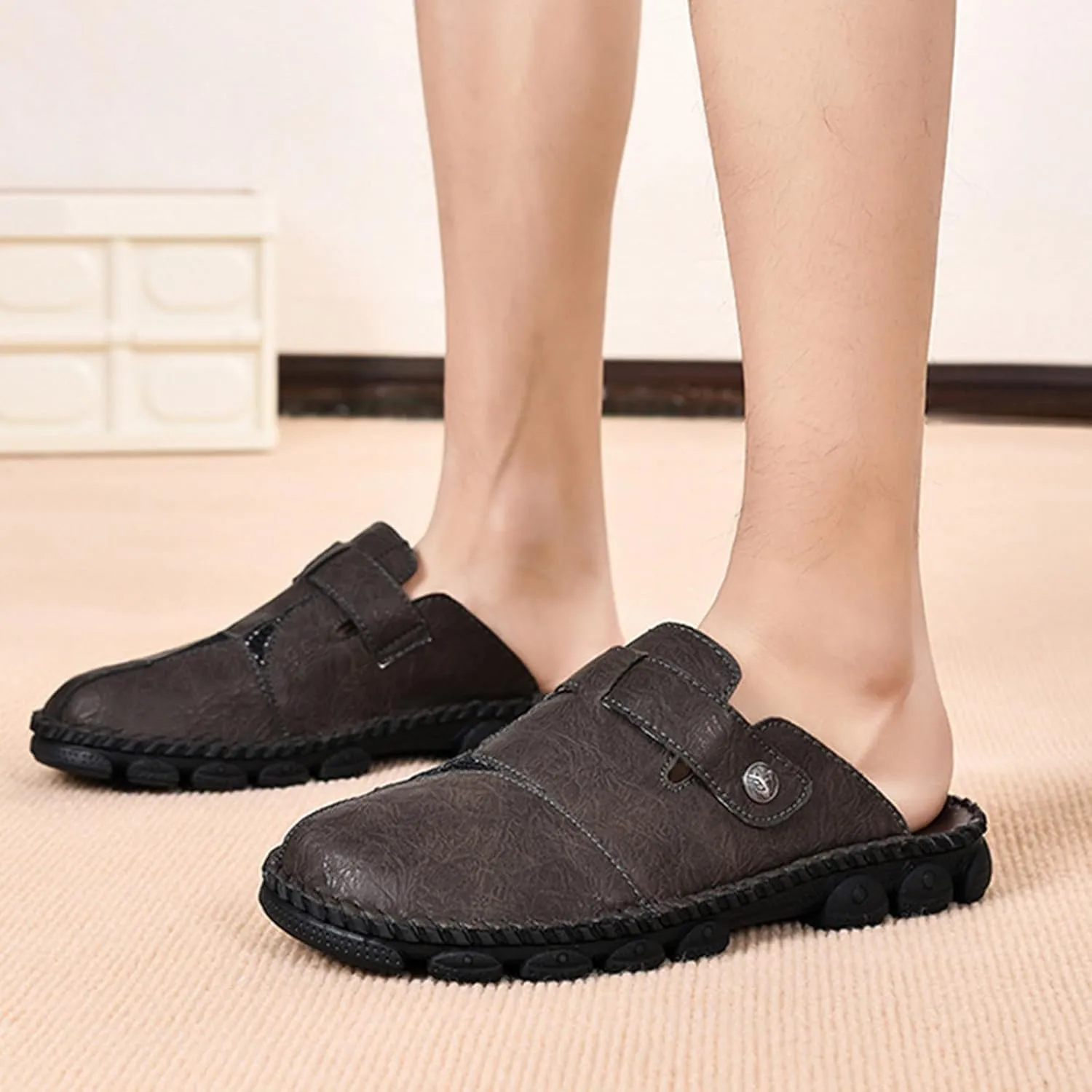 Men Mules Slip on Flats Shoes Casual Closed Toe Suede Backless Loafers Comfy Lightweight Dressy Footwear