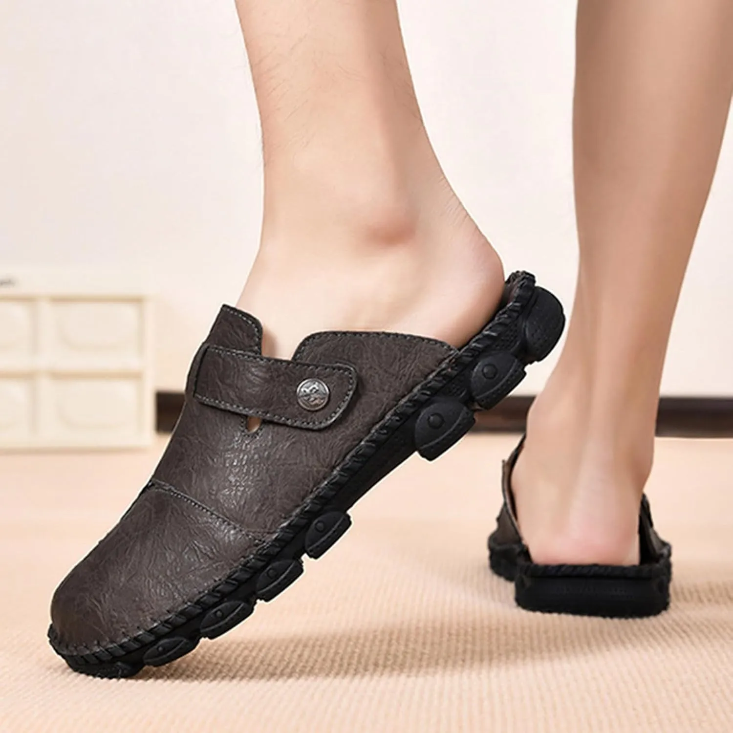 Men Mules Slip on Flats Shoes Casual Closed Toe Suede Backless Loafers Comfy Lightweight Dressy Footwear