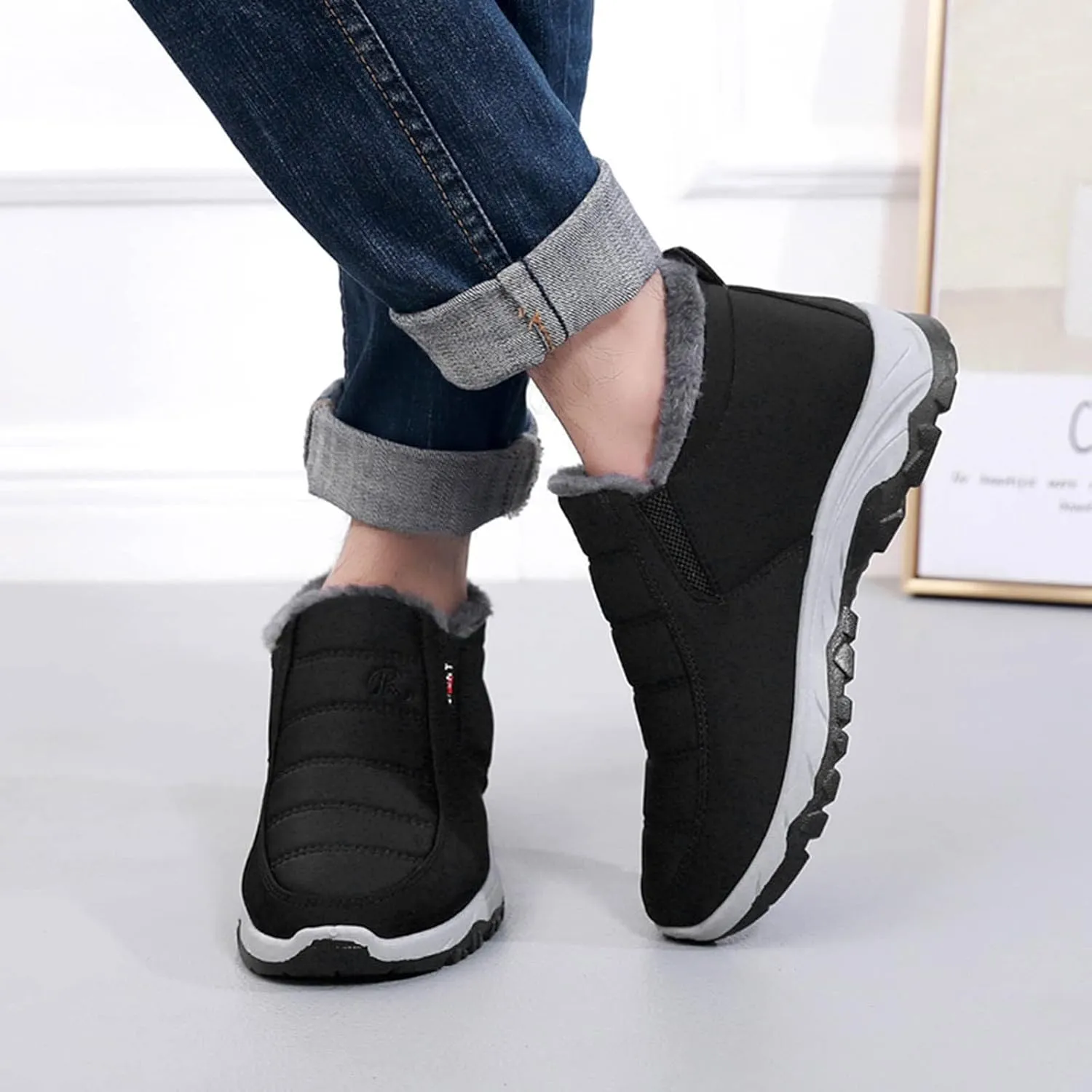 Men Snow Boots, Waterproof Fuzzy Boots Fleece Insulated Boots Outdoor Work Boots Men's Women's Winter Boots