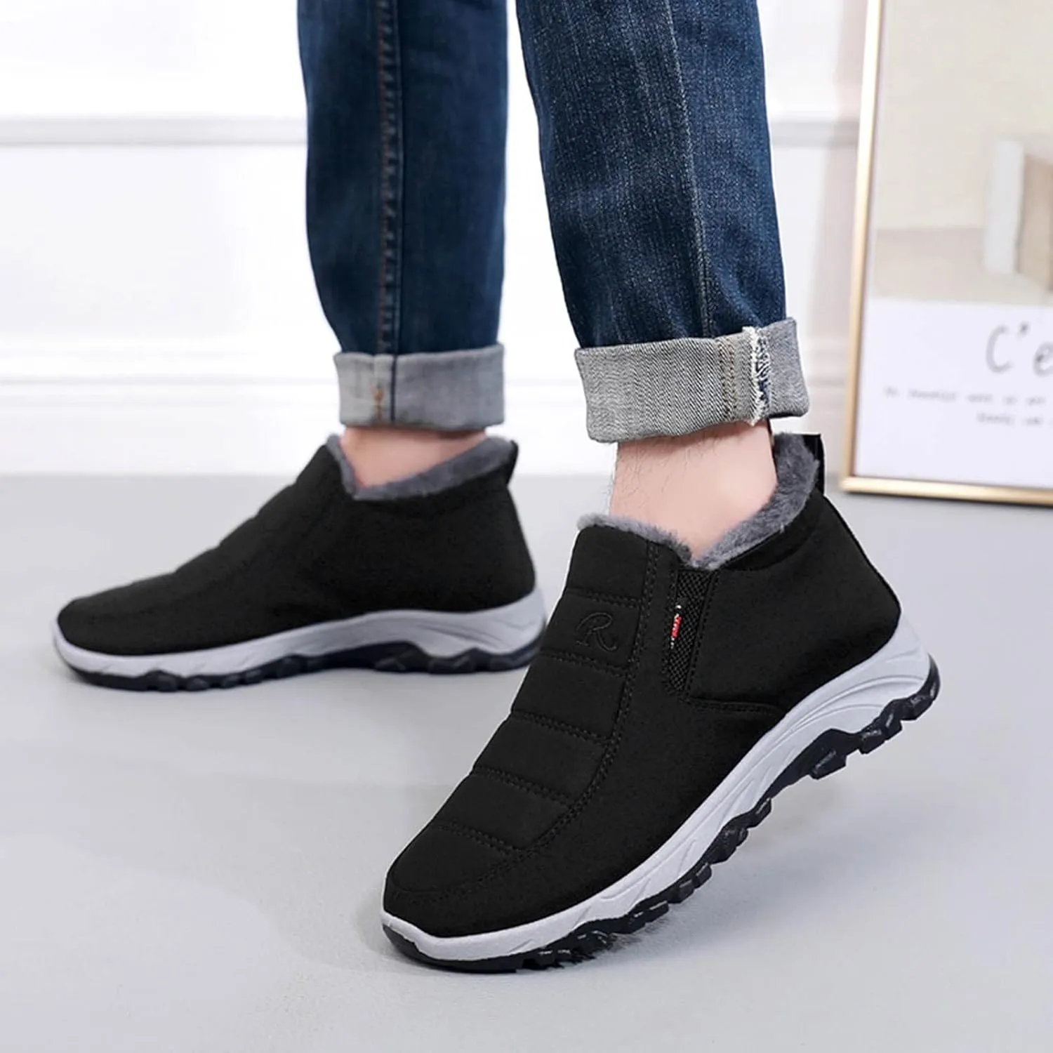 Men Snow Boots, Waterproof Fuzzy Boots Fleece Insulated Boots Outdoor Work Boots Men's Women's Winter Boots