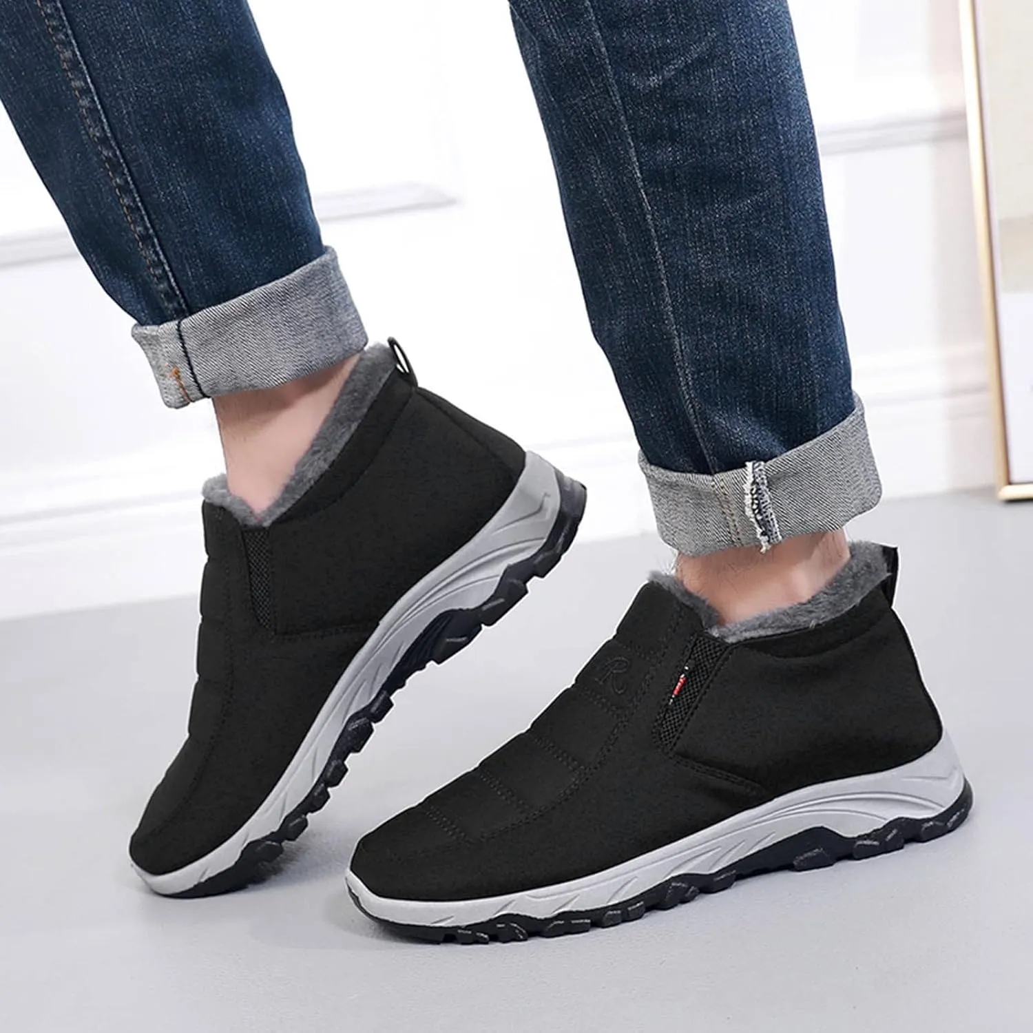 Men Snow Boots, Waterproof Fuzzy Boots Fleece Insulated Boots Outdoor Work Boots Men's Women's Winter Boots