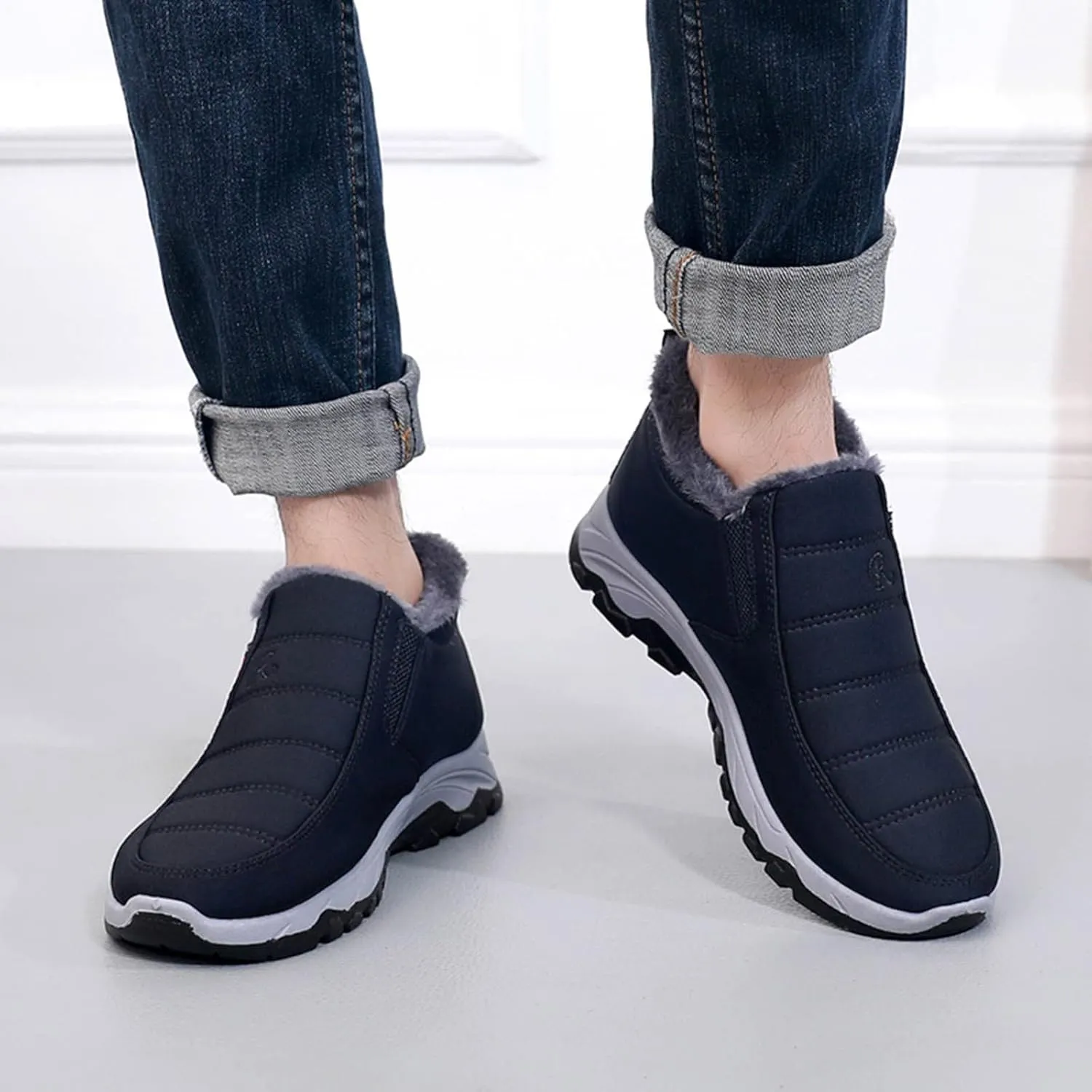 Men Snow Boots, Waterproof Fuzzy Boots Fleece Insulated Boots Outdoor Work Boots Men's Women's Winter Boots