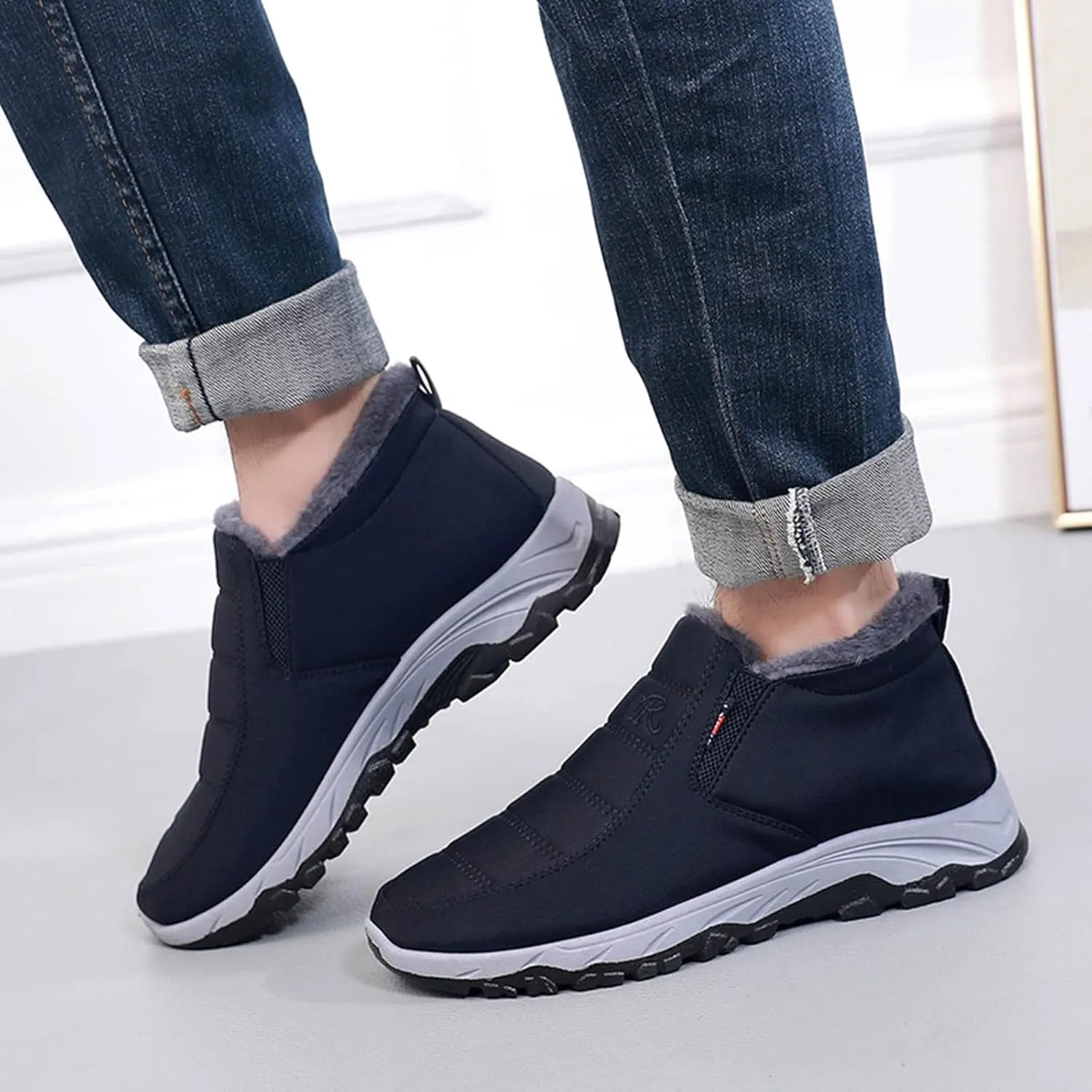 Men Snow Boots, Waterproof Fuzzy Boots Fleece Insulated Boots Outdoor Work Boots Men's Women's Winter Boots