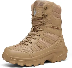 Mens Backpacking Waterproof Army Boots, Durable Rubber Sole Military Work and Desert Boots,Outdoor Lace-Up Sports Comfortable Breathable Shock Absorption Hiking Shoes ( Color : Brown , Size : 7.5 )
