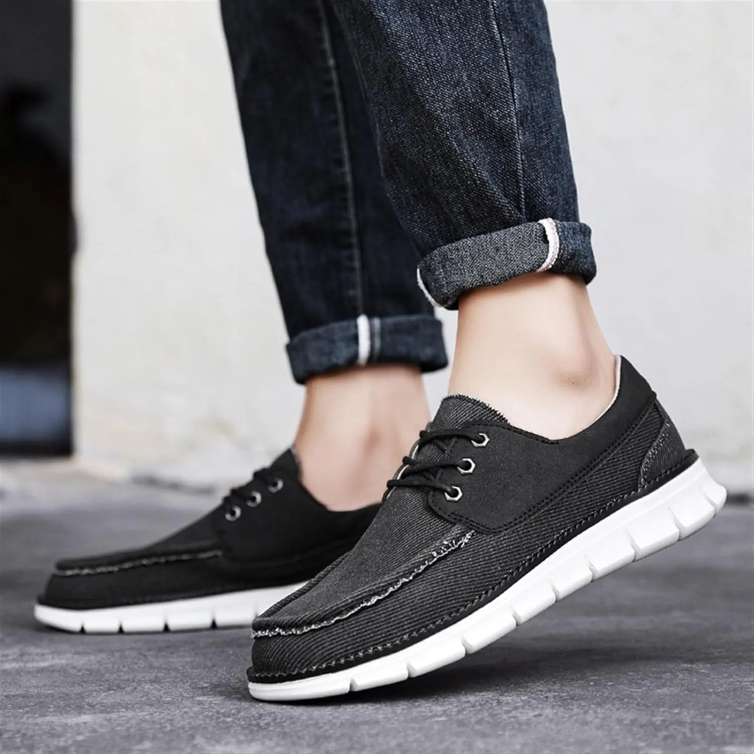 Mens Denim Lace Up Platform Derby Shoes Lightweight Breathable Casual Round Toe Non-Slip Walking Shoes Arch Support Skateboard Shoes Slip On Shoes Outdoor Fashion Casual Dress Sneakers for Men