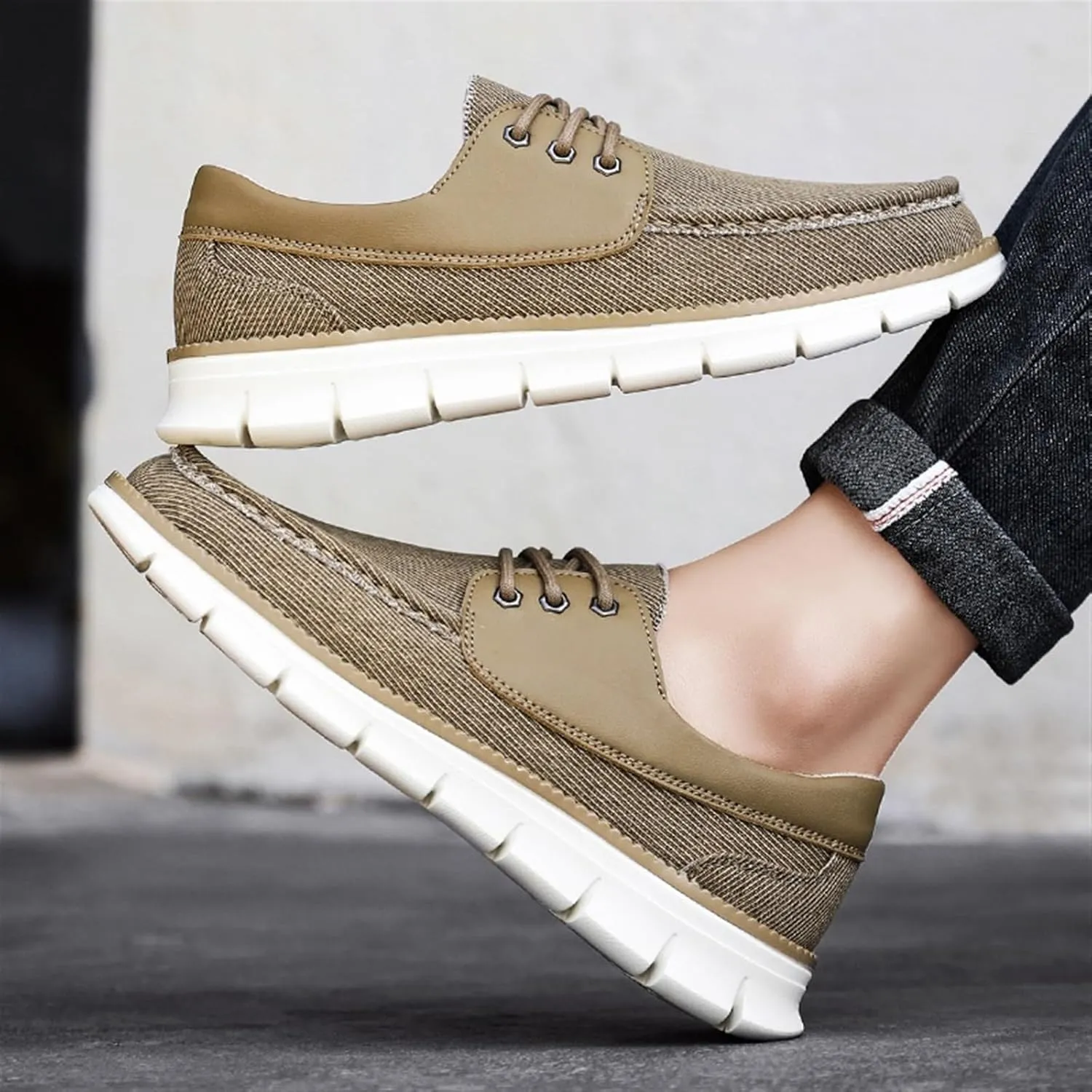 Mens Denim Lace Up Platform Derby Shoes Lightweight Breathable Casual Round Toe Non-Slip Walking Shoes Arch Support Skateboard Shoes Slip On Shoes Outdoor Fashion Casual Dress Sneakers for Men