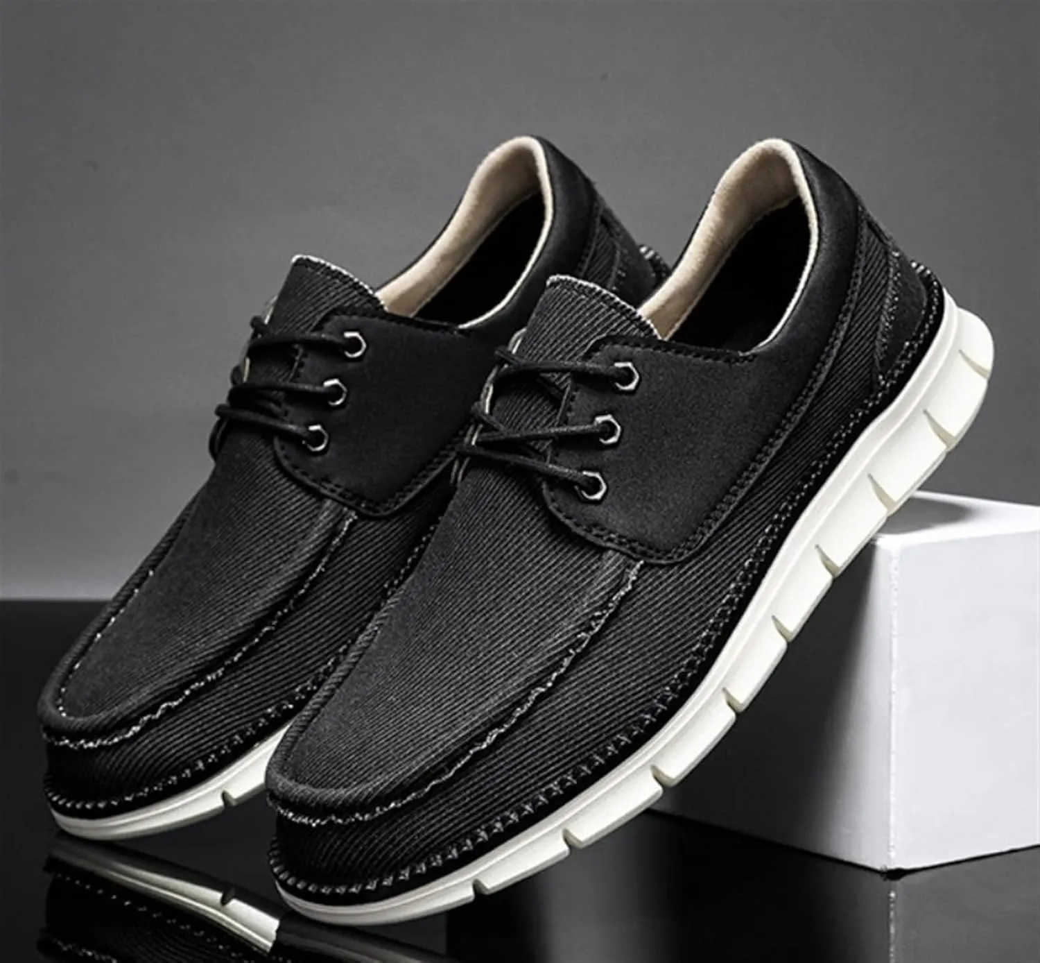 Mens Denim Lace Up Platform Derby Shoes Lightweight Breathable Casual Round Toe Non-Slip Walking Shoes Arch Support Skateboard Shoes Slip On Shoes Outdoor Fashion Casual Dress Sneakers for Men