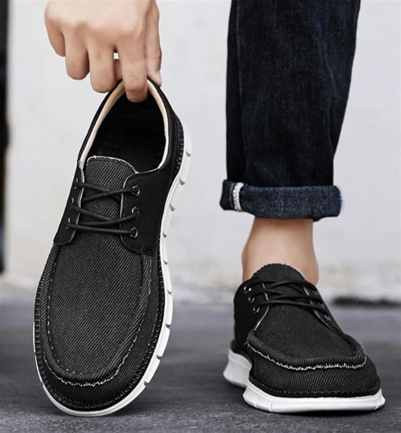 Mens Denim Lace Up Platform Derby Shoes Lightweight Breathable Casual Round Toe Non-Slip Walking Shoes Arch Support Skateboard Shoes Slip On Shoes Outdoor Fashion Casual Dress Sneakers for Men