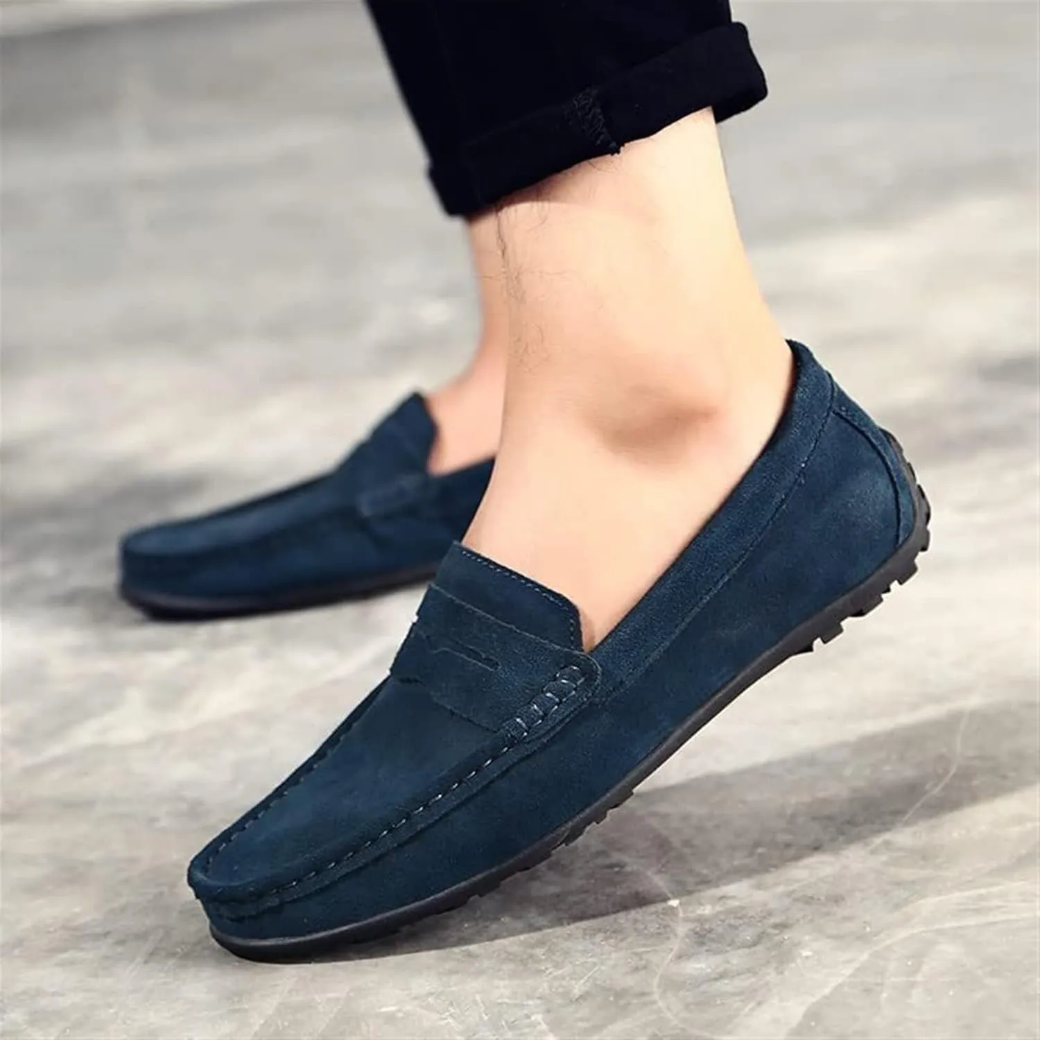 Men's Fashion Penny Loafers Suede Leather Slip On Casual Flat Dress Driving Shoes Fashion Lightweight Walking Shoes for Men