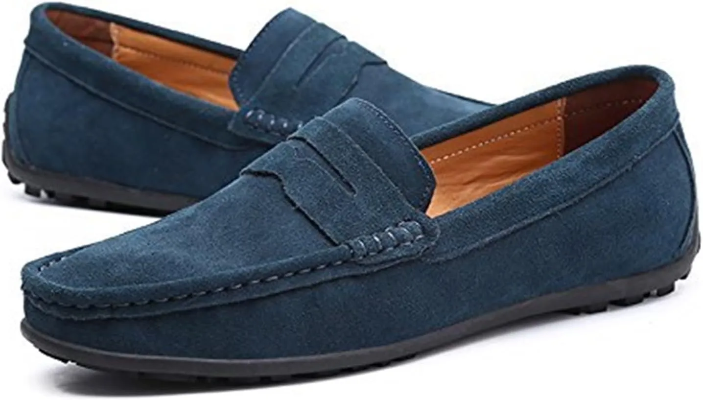 Men's Fashion Penny Loafers Suede Leather Slip On Casual Flat Dress Driving Shoes Fashion Lightweight Walking Shoes for Men